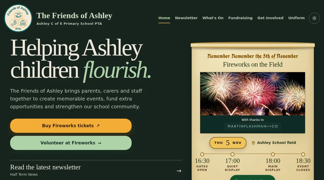 Friends of Ashley homepage, desktop screenshot
