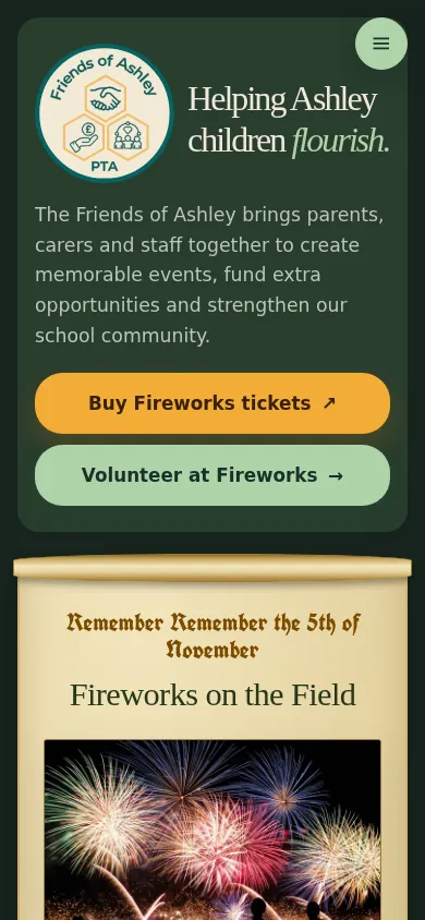 Friends of Ashley homepage, mobile screenshot